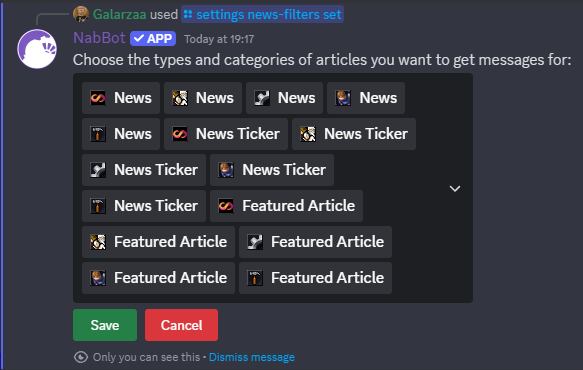 /settings news-filters set command